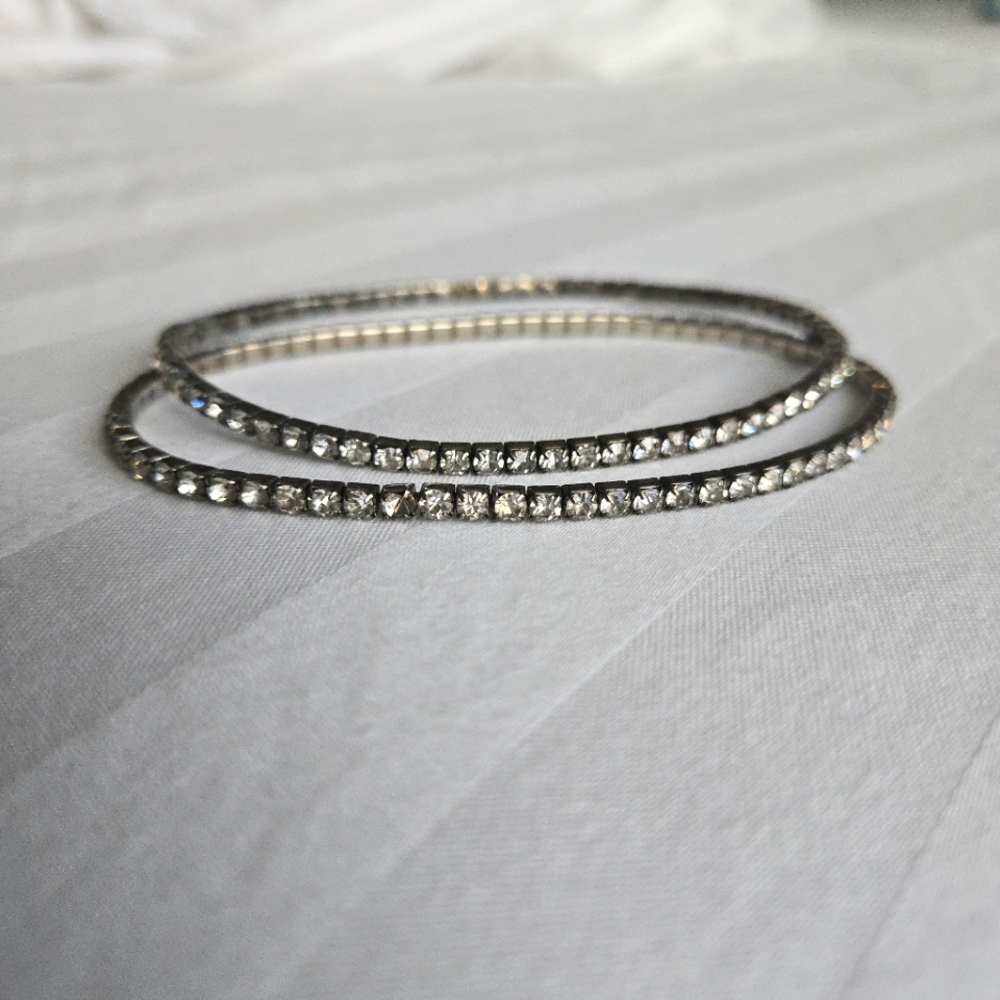 Vintage Indian Diamond Anklet Set Of 2 Silver Stretch Pull On